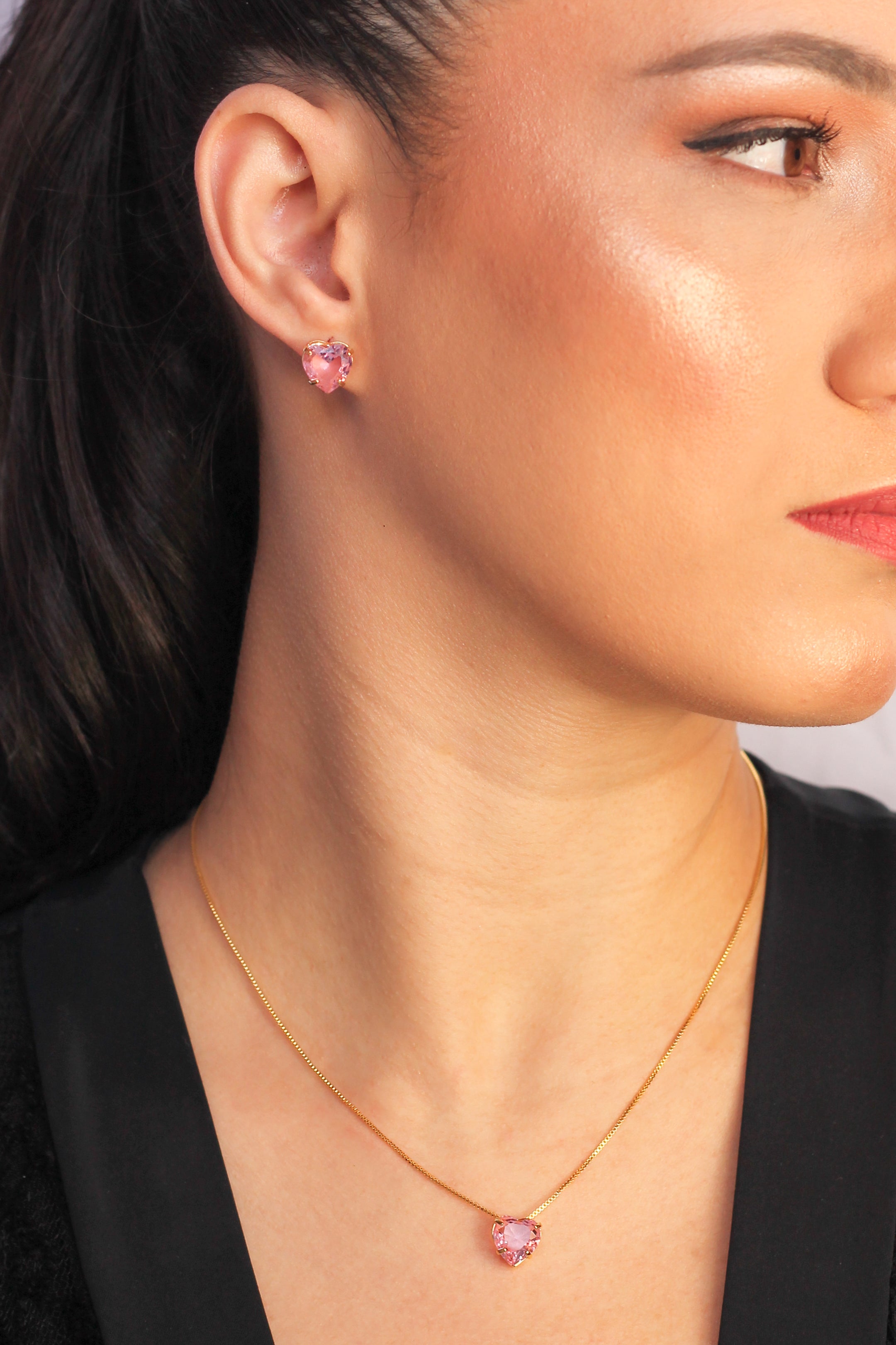 Conjunto Coração Radiante Banhado a Ouro 18k