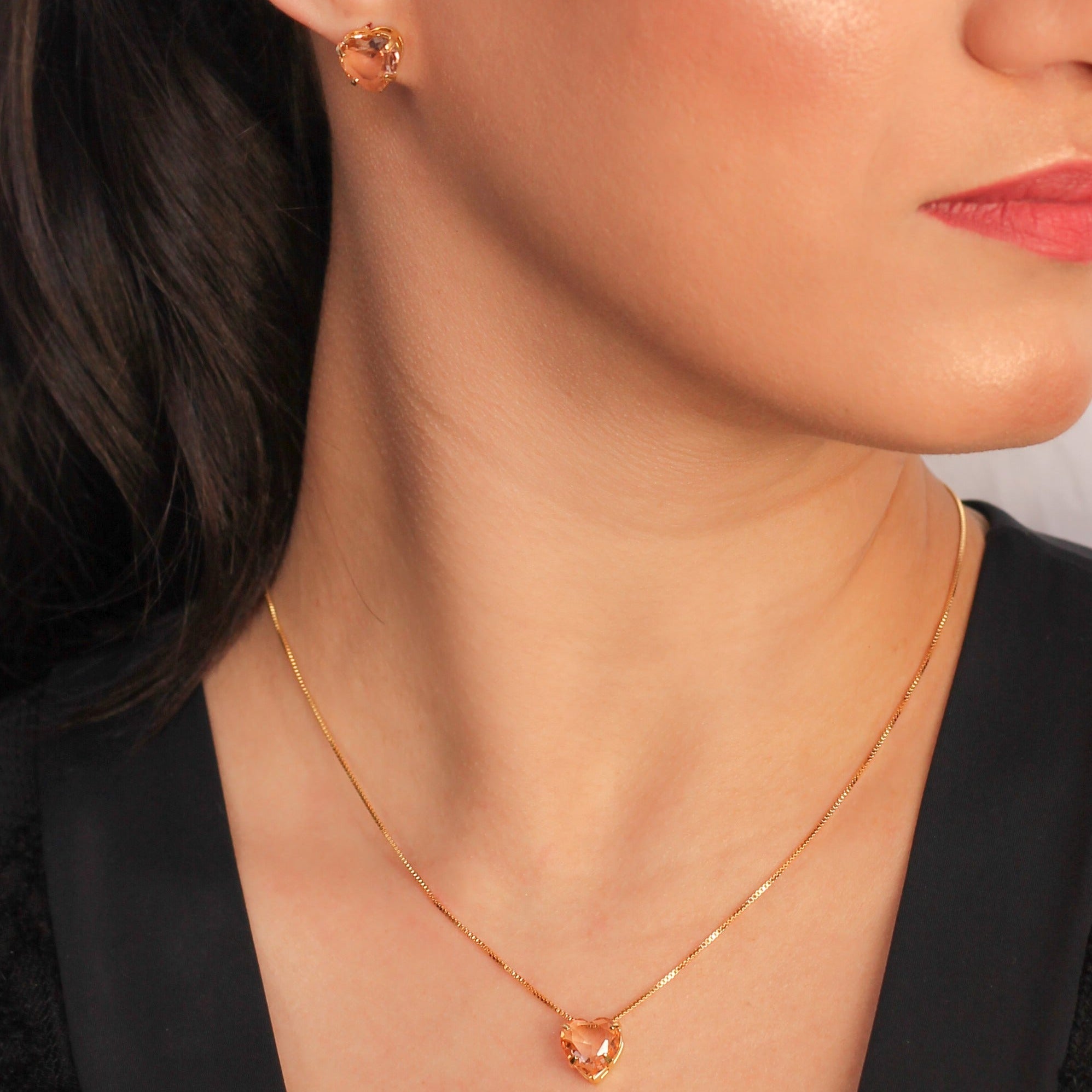 Conjunto Coração Radiante Banhado a Ouro 18k