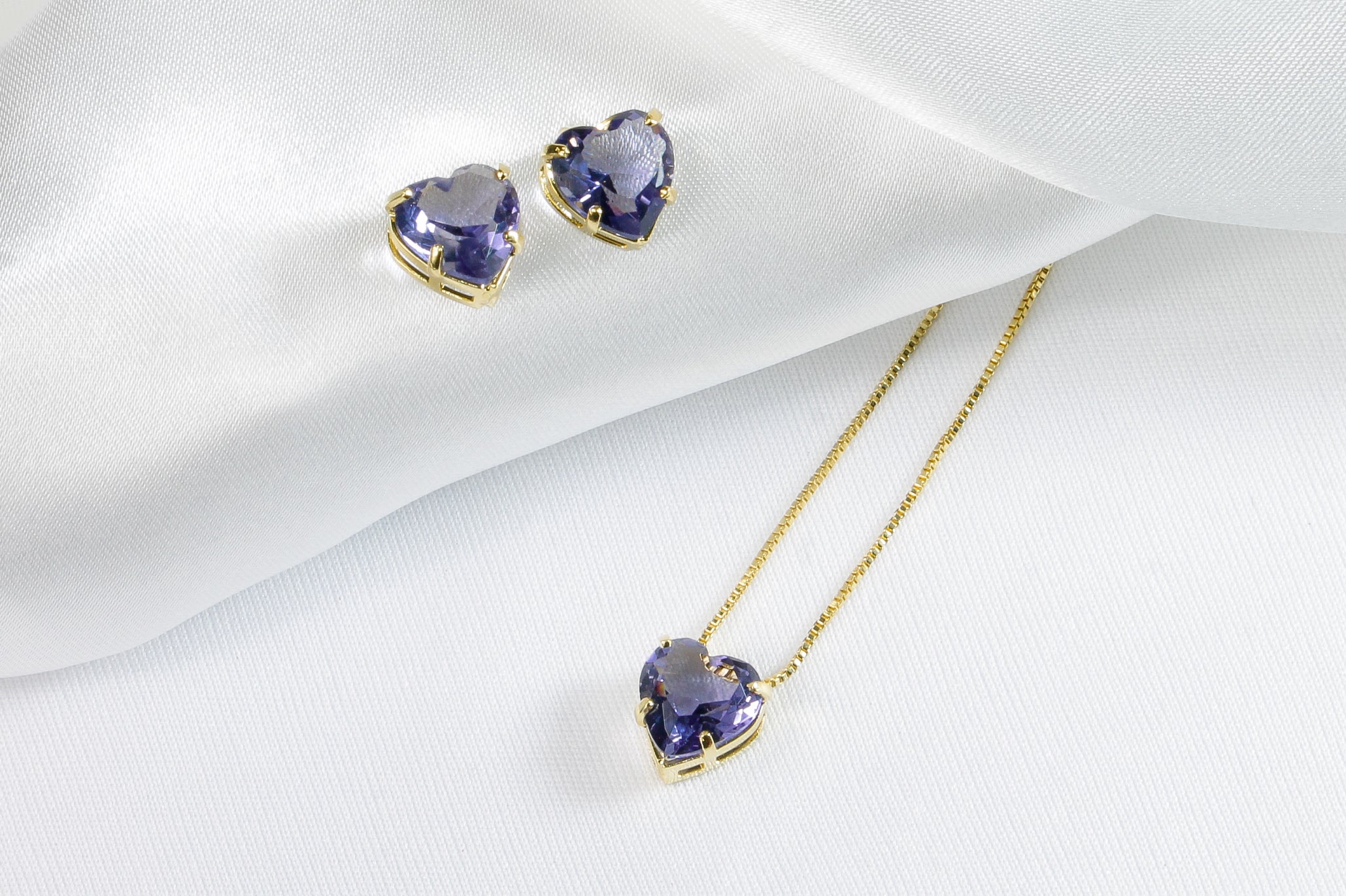 Conjunto Coração Radiante Banhado a Ouro 18k