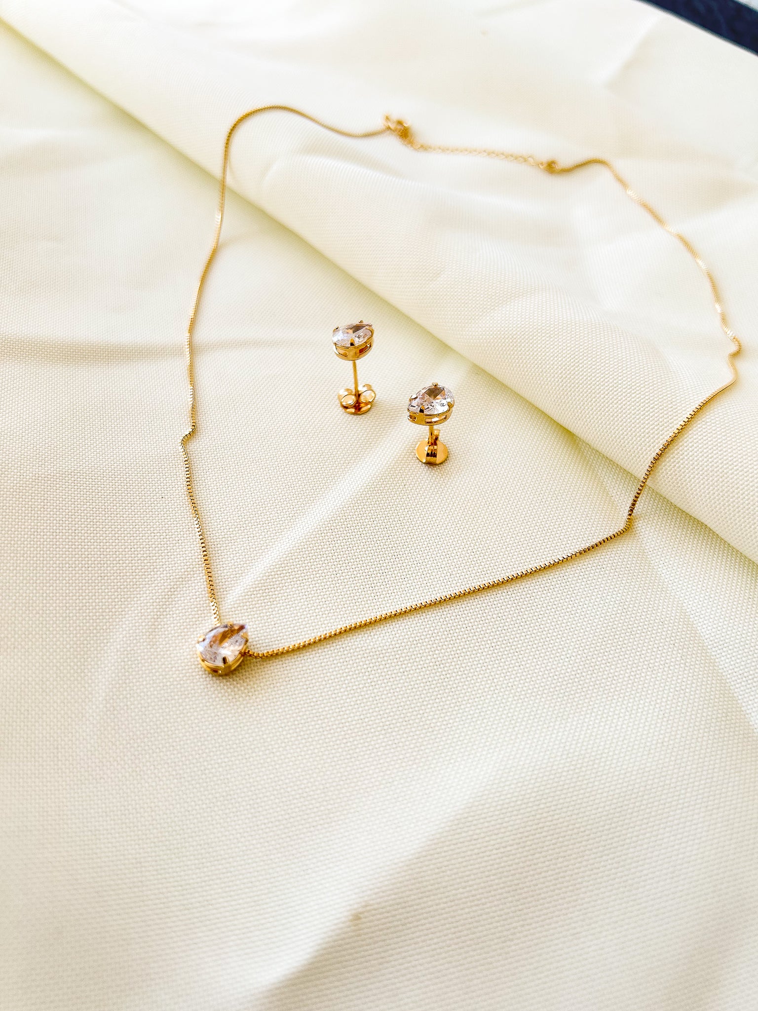 Conjunto Fem Colar E Brincos Ponto Luz Banhado A Ouro 18k